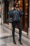 Textured Satin Oversized Teal Women's Zipper Basic Balloon Jacket - 4