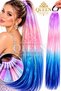 Long, Thick, and Voluminous Glittery Holographic Hair Extension with Buckled Elastic Band and Clip—Lilac, Purple, Pink, and Blue Ombré Ponytail