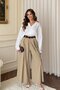 Women's Camel Modal High-Waisted Wide-Leg Belted Pants-Skirt