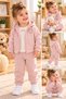 Baby Girl Powder Pink Hooded Zipper Sweatsuit Set – With a Bow Detail on the Embroidered Jacket with Zipped Pockets and Elasticated Hems; 2-Piece Casual Sports Set - 2