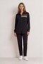 Wide Fit Stand Collar Stone Detailed Tracksuit Set - Black