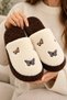 Women's Plush House Slippers, 3-Pair Set: Butterfly-Embroidered and Corded Fabric Winter Slippers Package - 7