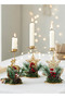 Christmas Candle Holders Set of 3, Golden Metal Candlestick Holder with Deer, Star & Snowflake, Pine Cone Red Berry Table Centerpiece, Xmas Home Party Thanksgiving Decor