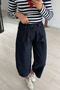 Vintage Navy Blue Washed Barrel-Waist Elastic-Waist Pants - 2