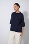 MOCK NECK, RAGLAN-SLEEVED, BUTTONED KNIT CARDIGAN, NAVY BLUE - 5