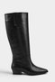 Women's Black Leather Pointed Toe Short-Heeled Western Boots - 3