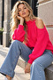 Women's Pink Off-Shoulder Knit Sweater - 4