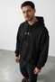 Men's Oversized Hooded Black 3-Ply Brushed Inside Sherpa Sweatshirt with Cartel Print and Kangaroo Pocket - 2