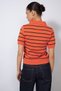 Polo Collar Striped Short-Sleeve Knit Sweater, Orange-Navy Blue - 6
