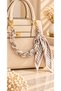 Chain Bag Accessory – Beige Striped Scarf – Knitted Bag Handle – With Gold Clip