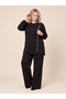 Elegant Women's Crystal Viscose Non-Marking Button-Embellished Leather Piped Detail Plus-Size Top and Bottom Set