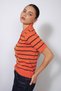 Polo Collar Striped Short-Sleeve Knit Sweater, Orange-Navy Blue - 2