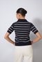 Polo Collar Striped Short Sleeve Knit Sweater Navy Blue-Ecru - 7