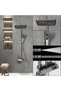 Bathroom Shower Set, Copper Plating Large Square Head Handheld Shower Wall Mount Triple Function Rai - 6