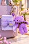 Purple Plush Teddy Bear-Shaped Bag Charm, Keychain, and Purple Plush Bow Makeup Mirror Set - 2