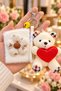 Mini Plush Teddy Bear-Shaped Bag Charm Keychain and White Plush Flower-Adorned Bag Makeup Mirror Set - 3