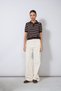 Polo Collar Striped Short Sleeve Knit Sweater Brown-Ecru - 4