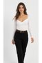 Women's Ecru Double-Breasted Wrap Neckline, Plunging Neckline, Long-Sleeved Sandy Fabric Blouse - 5