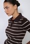 Polo Collar Striped Short Sleeve Knit Sweater Brown-Ecru - 3