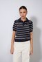 Polo Collar Striped Short Sleeve Knit Sweater Navy Blue-Ecru