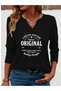 Printed Cotton-Stretch Fabric Half-V-Neck Long-Sleeve Blouse - 2