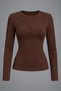 Long-Sleeved T-Shirt with Padded Shoulders and Coffee-Colored Patches - 3
