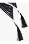 Long Satin Shawl with Polka Dots and Tasseled Edges - 3