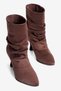 Women's Suede Boots with Ruched Detail, Pointed Toe, and Stiletto Heel—Zerin Brown