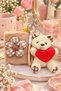 Plush Teddy Bear with Heart-Shaped Figure Bag Charm Keychain and Beige Plush Flower-Patterned Bag Makeup Mirror Set - 2