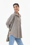 Women's Taupe Color Italian 100% Cotton Velvet Oversized Velvet Shirt with Floral Print on the Back, Sizes 40–46 - 3