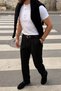 Guan Men's Baggy-Fit Non-Pleated Fabric Pants with Thin Stripes and a Single Pleat - 2