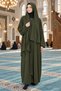 Prayer Dress with Shawl, Zipper, One-Piece, Easy to Wear, Khaki Green Hijab - 5