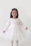 White Long-Sleeved Girls' Formal Dress with Rose Details and a Cotton Lined Body