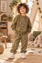 Children's Rabbit-Embroidered Sweatshirt and Polka Dot Pants 2-Piece Set – Khaki