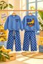 Girls' Banana-Print Sweatshirt and Checkered Pants 2-Piece Top and Bottom Set – Blue - 2