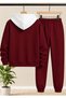 Unisex Şekerkasar Hooded Burgundy Cardigan and Burgundy Sweatpants Set with Zipper, 3-Ply, Winter, 100% Cotton, Sherpa-Lined - 2