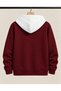 Unisex Şekerkasar Hooded Burgundy Cardigan and Burgundy Sweatpants Set with Zipper, 3-Ply, Winter, 100% Cotton, Sherpa-Lined - 4