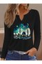 Ramadan-Printed Cotton-Stretch Fabric Half-V-Neck Long-Sleeve Blouse