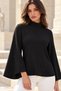 Women's Batwing Sleeve Crew-Neck Janjan Crepe Blouse - New Season: Sophisticated Style and Timeless Elegance - 5