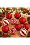 Set of 10 Large 8 cm Red and White Christmas Tree Ornaments—Glittery Christmas Ornaments - 2