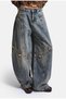 Women's 4w6-32 Baggy Barrel Mid-Rise Denim Jeans with Accessory Detail