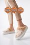 Beige Wool, Heat-Retaining, Patterned, Lightweight, Comfortable Women's House Slippers E451.Z.0103 - 3