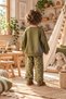 Children's Rabbit-Embroidered Sweatshirt and Polka Dot Pants 2-Piece Set – Khaki - 2
