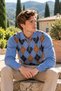 Men’s Polo Collar Wool Sweater with Diamond Pattern on the Front, O.Mavi - 2