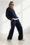 Women's Navy Blue Drapey Top and Bottom Set with Striped Detail TKM-19000531 - 5