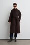 Long, Mock Neck Cashmere Melton Coat, Brown - 3