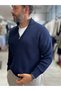 Navy Blue Half-Zip Knit Sweatshirt MRK-1902 - 3