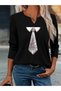 Printed Cotton-Stretch Fabric Half-V-Neck Long-Sleeve Blouse