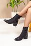 Women's Front Zippered Stretch Boots with Heels - 3