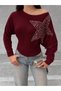 Women's Burgundy Drop-Shoulder Blouse with Rhinestones and Batwing Sleeves FRV0235 - 2